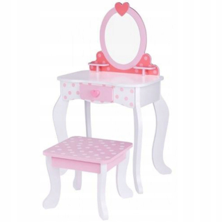 TOOKY TOY Ružový drevený toaletný stolík so stoličkou